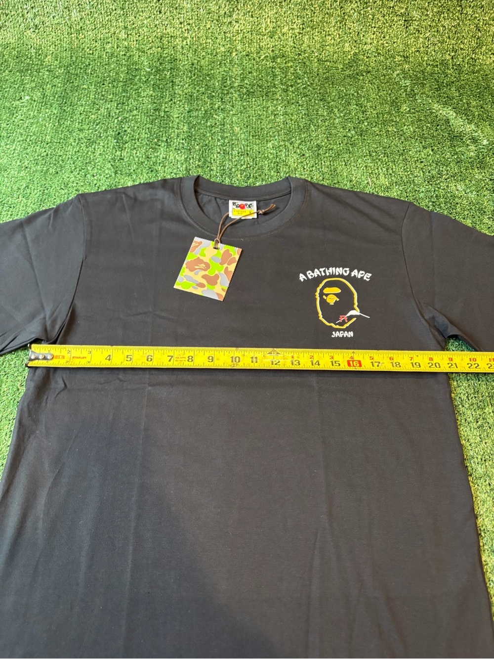 Bape Black Short-Sleeve Tee with Small Yellow Ape Head Chest Logo - Picture 6 of 9